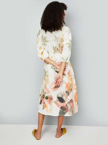 Max Women's Cotton A-Line Midi Casual Dress (AG54008B_Multi Multicolour