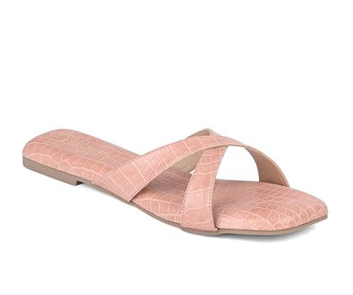 LOUIS STITCH Women’s Slip-On Flat Sandals | Comfortable Pink Flat Sandals | LSOF-FI07-CSCRNU | UK-8