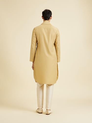 Manyavar Men's Art Silk Zip-Style Neck Kurta Set with Dupatta (Fawn,XL)