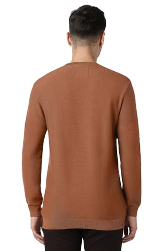 Men Brown Textured Crew Neck Sweater