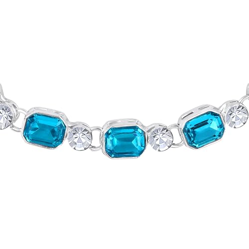 Atasi International American Diamond Style Silver Plated White and Light Blue Crystals Necklace with Earrings Jewellery Set for Women Suited for Party, Wedding, Engagement (RF6177)