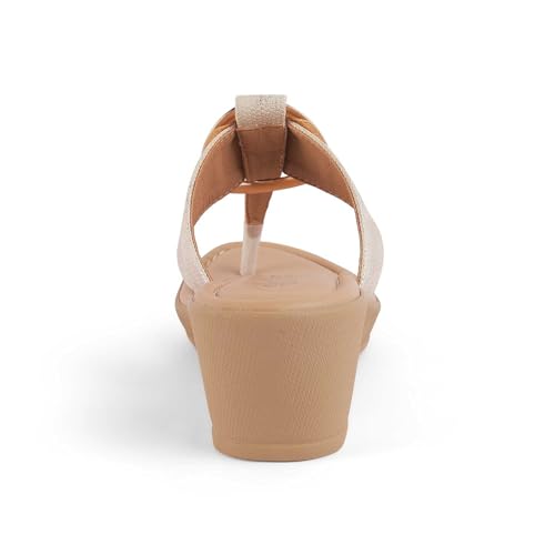 tresmode MING Women's Wedges Sandals Platform Heels Gold, 7 UK / 40 EU - Round Open Toe Comfortable Soft Footwear