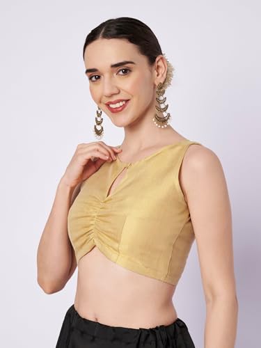 studio rasa Women's Cotton Tissue Key-Hole Readymade Crop Top for Festive Party Wedding(TPWC12606XS_Gold_X-Small)