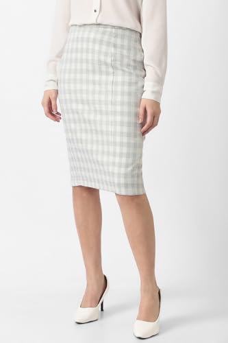 Women Grey Check Formal Knee Length Skirt