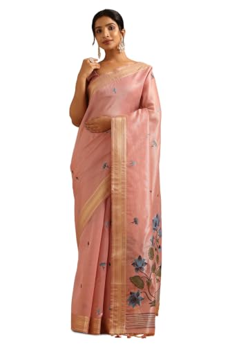 Soch Womens Pink Tissue Madhubani Saree