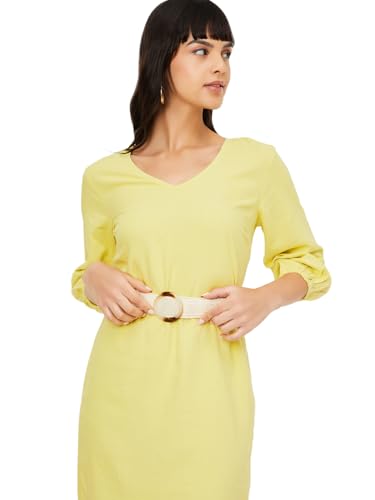 Max Women's Cotton Blend A-Line Midi Dress (AE17_Yellow