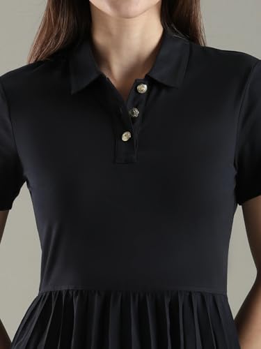 Polyester Polo Collar Midi Dress