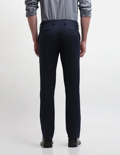 Arrow Men's Hudson Tailored Regular Fit Dobby Trousers (ARALTR2083_Navy_30)