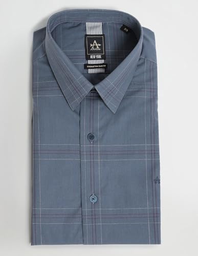 Arrow Men's Checkered Slim Fit Shirt (ANAISH1003_DK. Blue