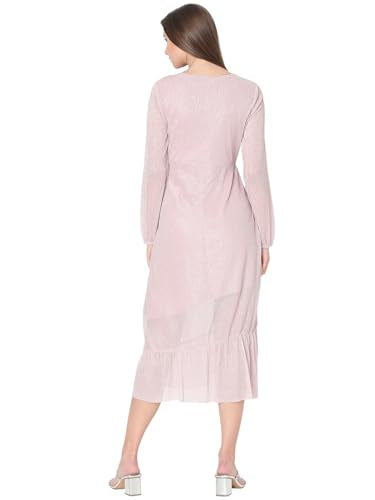 VERO MODA Women Embellished Pink Polyester Below Knee Length A-Line Dress
