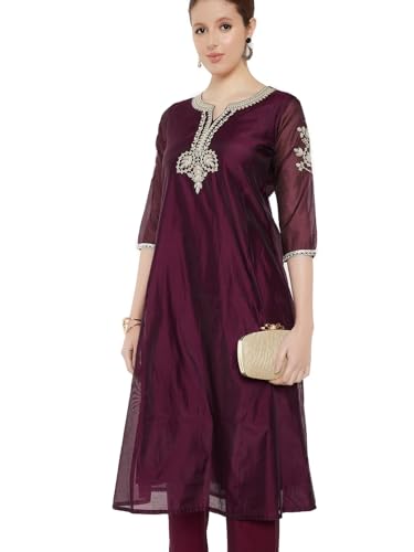 Max Women Embroidered Straight Kurta Set (Purple_XXL)