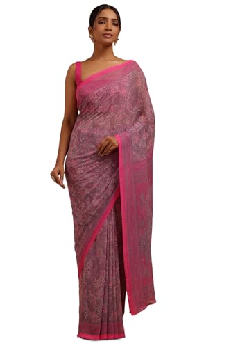 Soch Womens Fuchsia Georgette Paisley Print Saree