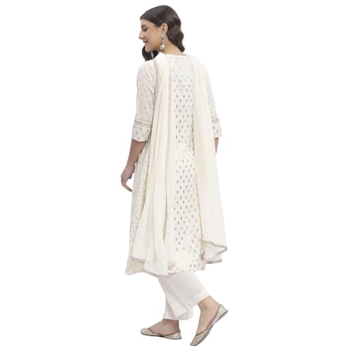 Biba Women Off-White Cotton Printed Gathered Suit Set_44