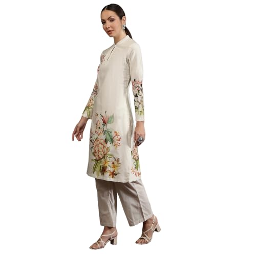 BIBA Women's Silk Chanderi Kurta Sets (CKD10959AW24IVRY_White