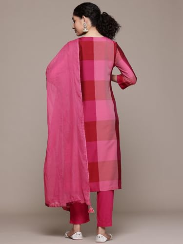 Aarke Ritu Kumar Fushia Rehan Round Neck Kurta With Pant And Dupatta