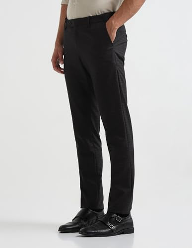 Arrow Men's Heathered Mid Rise Trousers (ARAKTR2082_Black_30)