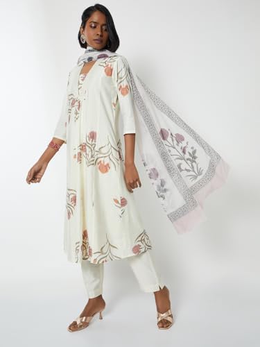 Max Women Floral Print A-lne Kurta Set (White_XXL)