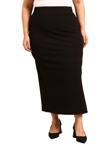 The Pink Moon Women's Maxi Plus Size Straight Black Side Slit Skirt - (SKT_Long_BLK_Black_4XL)