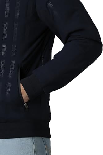 Men Casual Navy Textured Jackets
