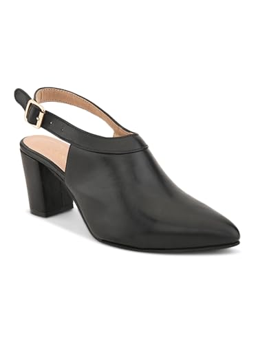 XE Looks Black Slingback Heels | Pointed-Toe Design | Adjustable Strap |Comfortable & Trendy Cushioned Footbed Heels for Girl & Women