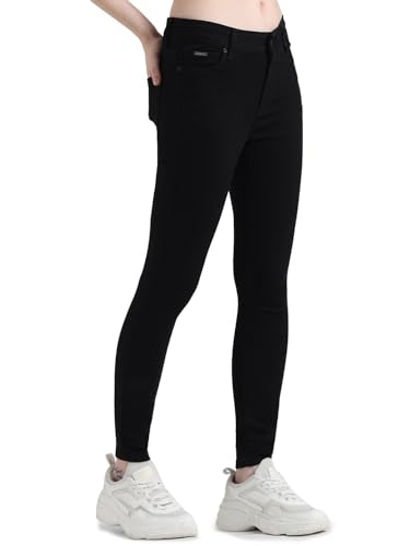 ONLY Women Solid Cotton Skinny Fit Mid Rise Black Jeans