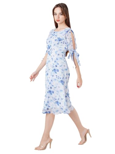 Zink London Women's White Printed Regular Midi Dress