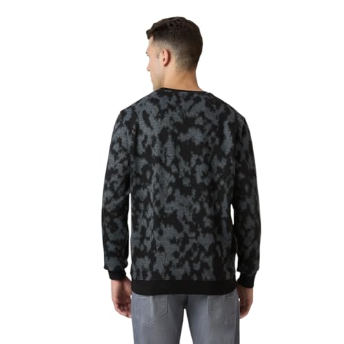 Pepe Black Self Design Full Sleeves Men Sweatshirt