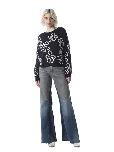 ONLY Women's Self Design Regular Fit Navy Blue Sweater