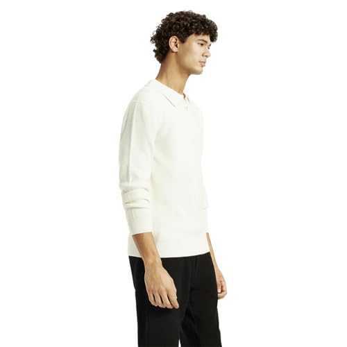 Levi's Men's Self Design Off-White Polo Neck Sweater