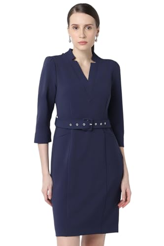 Van Heusen Women's Polyester Blend Modern Mid-Thigh Length Dress (VWDRCRGPQ14305_Navy