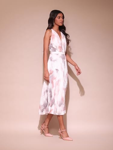 Label RITU KUMAR V Neck Sleevless Printed Long Dress White