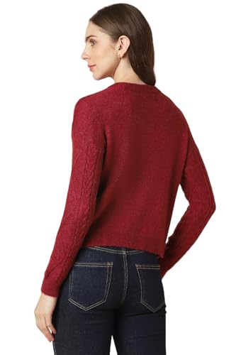 Allen Solly Women's Cotton Crew Neck Sweater (AHSWCRGFX55818_Maroon