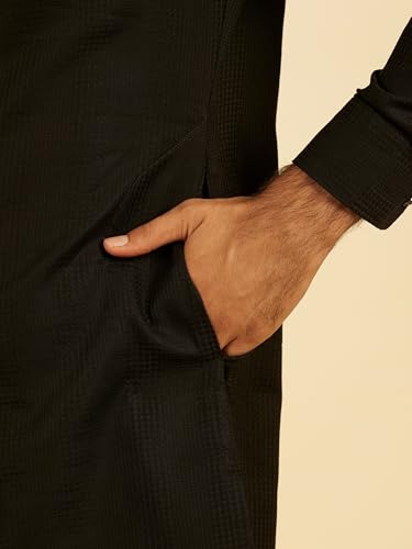Manyavar Men's Cotton Asymmetric Mid Length Kurta(Black,XXXL)