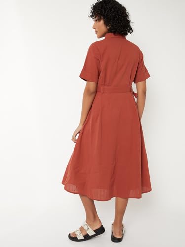 Max Women Solid Shirt Dress (Rust_L)