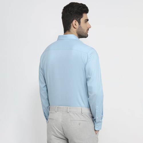 Park Avenue Men Regular Fit Solid Pattern Pure Cotton Semicutaway Collar Full Sleeve Round Hem Formal Shirt Medium Blue