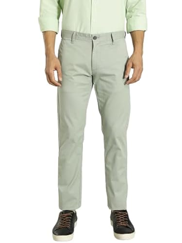 Indian Terrain Brooklyn Fit Stretch Cotton Trouser for Men, Ash Green, 30