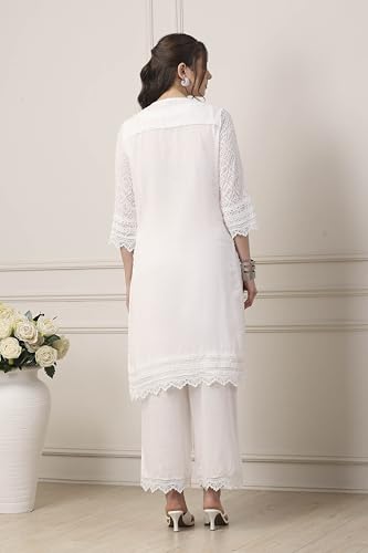 Biba Women White Cotton Straight Suit Set_38