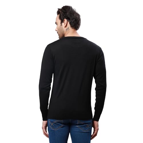 Raymond Men's Regular Fit Acrylic Wool Blend Full Sleeve Round Neck Jacquard Pattern Black Casual Sweater (Size: 2XL)-RMWX01235-K8