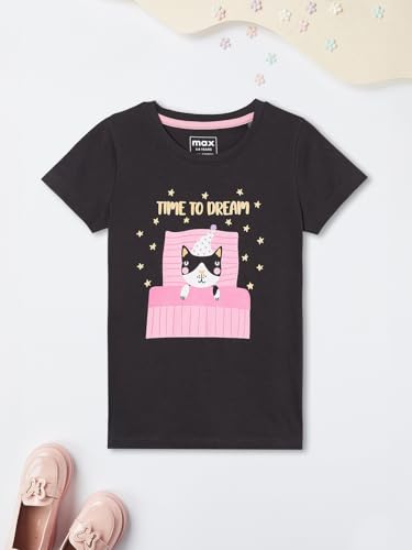 Max Girls Printed Shorts Set(Black_6-8 Y)