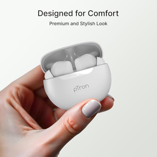 pTron Bassbuds Astra in-Ear TWS Earbuds w/Stereo Sound, 34Hrs Playtime, Stereo Calls, Custom EQ, Mobile App, BTv5.3 Headphones, Touch Control, Voice Assistant, Type C Charging & IPX4 (White)
