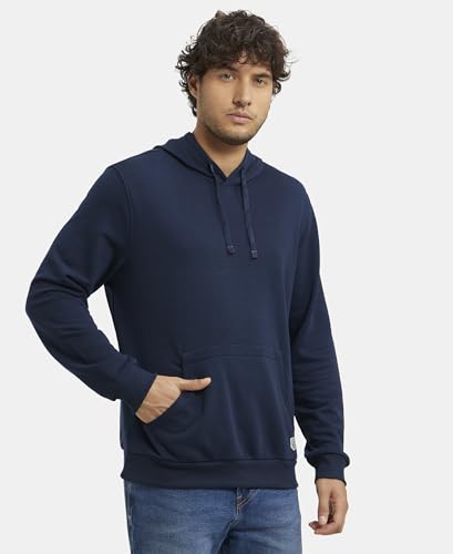 Jockey UM54 Men's Super Combed Cotton Rich French Terry Hoodie Sweatshirt with Ribbed Cuffs_Navy_L