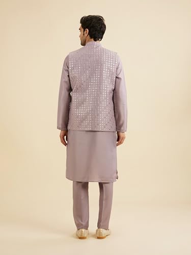Manyavar Men's Art Silk Sequinned Kurta Jacket Set (Lilac,XXXL)