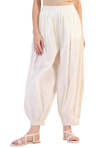 W for Woman Solid Pure Cotton Gathered Salwar (Size: XL)-W63150-218090 Ecru