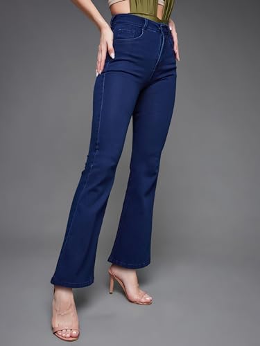 Miss Chase Women's Bootcut High Rise Clean Look Regular Length Stretchable Shaping Denim Jeans (MCAW25DEN62-56-763-34, Shadow Blue, 34)
