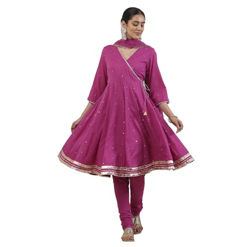 Biba Women Maroon Cotton Kalidar Suit Set_36