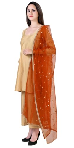Studio Shringaar Women's Net Embroidered Full Size Dupatta (42" X 2.50 Meters) (Rust)