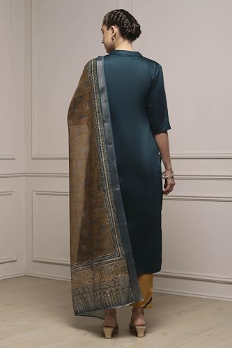 Biba Women Blue Cotton Printed Embroidered Unstitched Suit Set_FREE SIZE