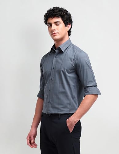 Arrow Men's Checkered Slim Fit Shirt (ANAISH1003_DK. Blue