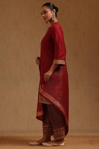 Soch Womens Maroon Chanderi Solid Suit Set With Zari