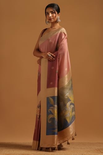 Soch Womens Pink Silk Blend Floral Saree With Zari Woven